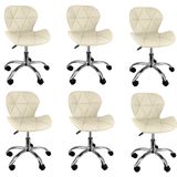 Kit 6 Cadeiras Slim Office Estofada Base Giratória Cromada - Nude