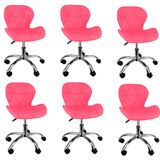 Kit 6 Cadeiras Slim Office Estofada Base Giratória Cromada - Rosa