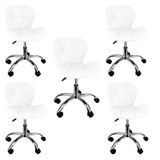 Kit 5 Cadeiras Slim Office Estofada Base Giratória Cromada - Branco