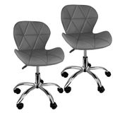 Kit 2 Cadeiras Slim Office Estofada Base Giratória Cromada - Cinza