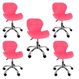 Kit 5 Cadeiras Slim Office Estofada Base Giratória Cromada - Rosa