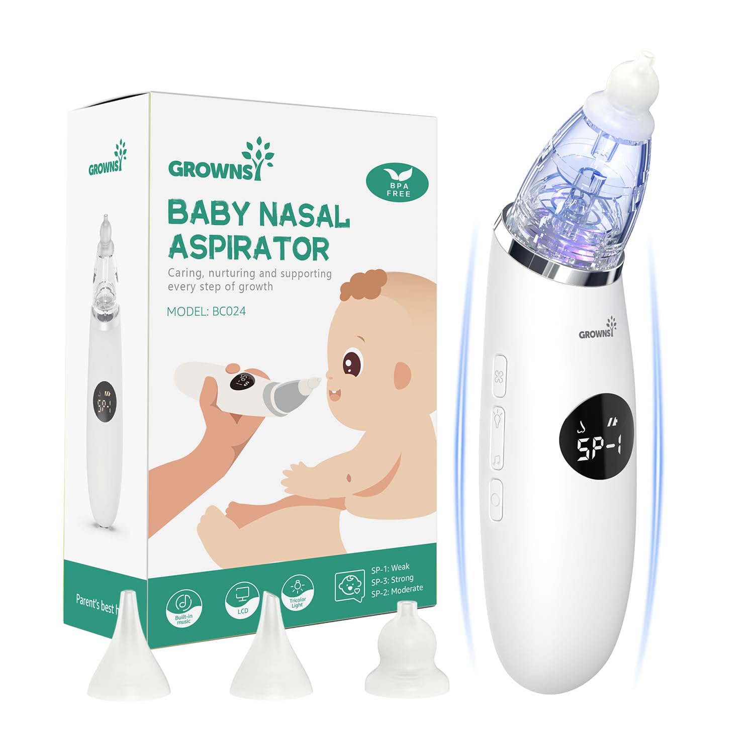 Aspirador Nasal Grownsy Para Bebês Com 3 Dicas De Silicone E Música