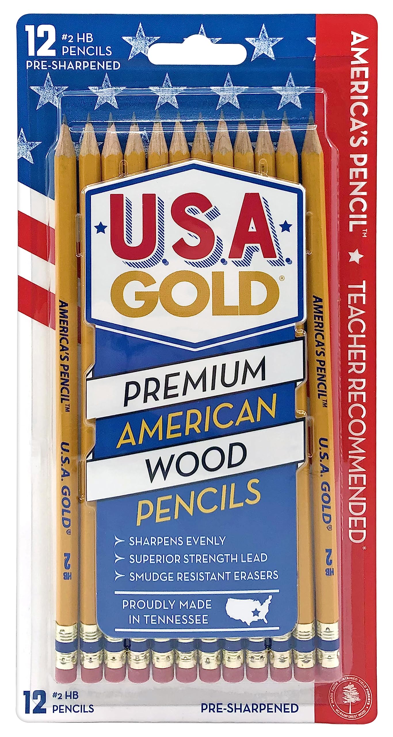 Lápis Write Dudes Usa Gold Premium Cedar No. 2, 12 Unidades