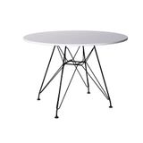 Mesa Eames Ferro Preto Tampo Redondo Madeira Preto Branco 90cm