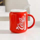 Caneca De Cerâmica Com Canudo Refrigerante Soda Cola 380ml Vermelho