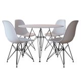 Conjunto Jantar Eames de Ferro Preto Tampo Redondo 90cm Branco 4 Cadeiras Brancas