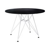 Mesa Eames Ferro Branco Tampo Redondo Madeira  Preto 90cm