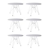 Kit 6 Mesas Eames Ferro Branco Tampo Redondo Vidro 90cm