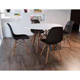 Conjunto de Mesa 4 Cadeiras Pretas Eames Dkr 110 Cm Base Madeira Tampo Branco