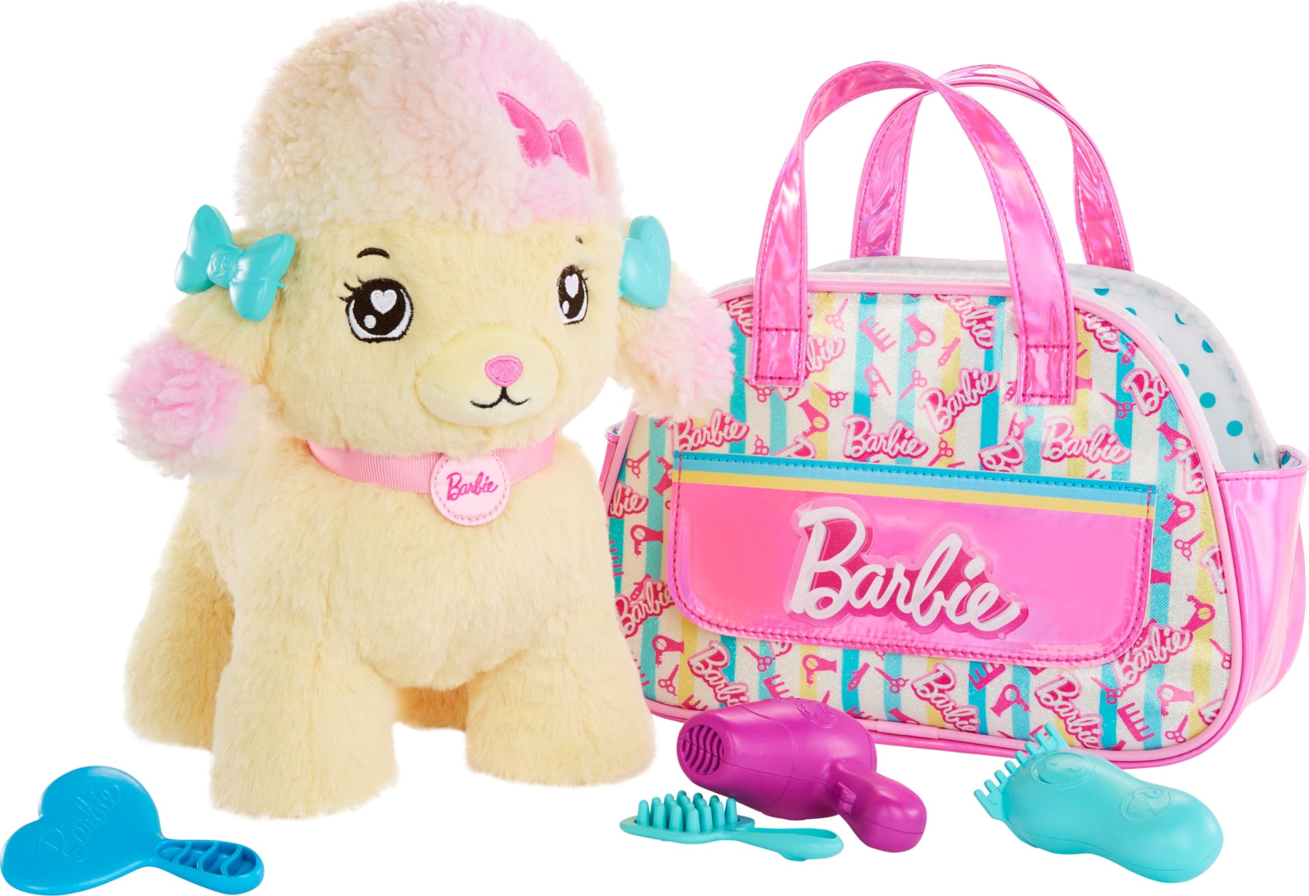 Conjunto De Brinquedos De Pelúcia Mattel Barbie Hairdresser Poodle Com Luz