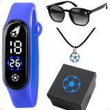 Relogio Infantil Futebol Led + Oculos Sol + Caixa + Colar