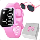 Relogio Digital Infantil Rosa + Oculos Proteção Uv + Caixa Kids Barbie
