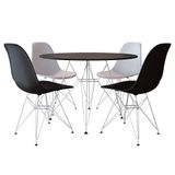 Mesa Jantar Eames de Ferro Branca Tampo Redondo 90cm Preto 2 Cadeiras Brancas, 2 Cadeiras Pretas