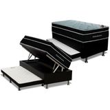 Cama Box Baú C/auxiliar Solteiro: Colchão Molas Ortobom Superpocket Elegant + Base Crc Courano Black(88x188)