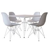 Conjunto Jantar Eames de Ferro Branco e Tampo Quadrado Branco - 90cm 4 Cadeiras Branca