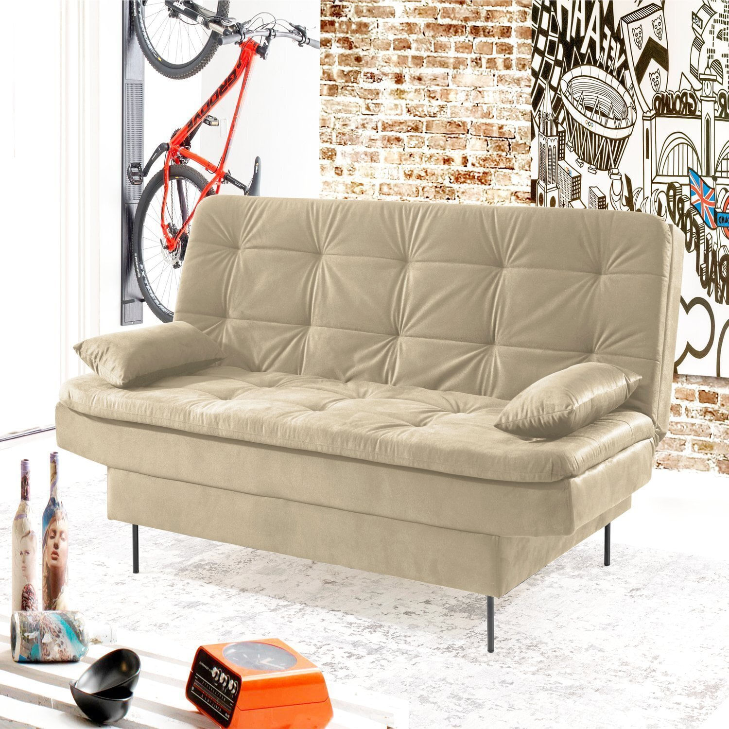 Estofado Sofá Cama Flip 90x185x90cm Bege