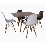 Conjunto Jantar Eames Tampo Quadrado Amadeirado 90cm - 4 Cadeiras: 2 Brancas, 2 Pretas