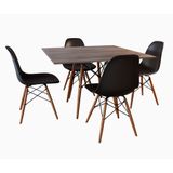 Conjunto Jantar Eames Tampo Quadrado Amadeirado 90cm 4 Cadeiras Pretas