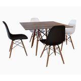 Conjunto Jantar Eames Tampo Quadrado Amadeirado 90cm - 4 Cadeiras: 2 Brancas, 2 Pretas