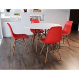 Conjunto de Mesa 4 Cadeiras Vermelhas Eames Dkr 110 Cm Base Madeira Tampo Branco