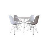 Conjunto Jantar Eames de Ferro Branco Tampo Redondo Branco 90cm com 4 Cadeiras Brancas