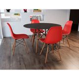 Conjunto de Mesa 4 Cadeiras Vermelhas Eames Dkr 90 Cm Base Madeira Tampo Preto