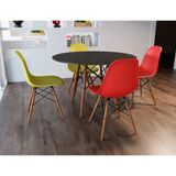 Conjunto de Mesa 4 Cadeiras 2 Amarelas e 2 Vermelhas Eames Dkr 110 Cm Base Madeira Tampo - Preto