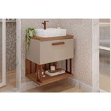 Gabinete De Banheiro Balcão Duna 1 Porta Com Cuba 60cm Cappuccino-freijo - Mgm