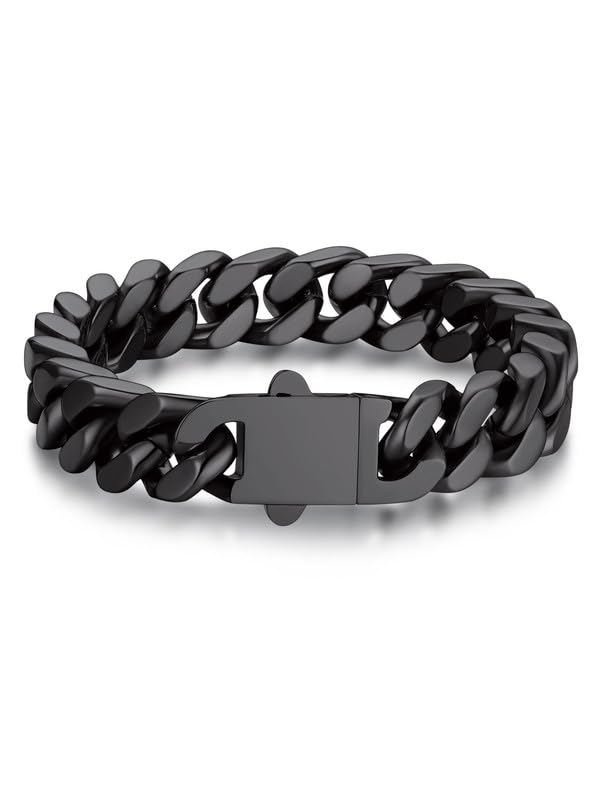Pulseira Bandmax Chunky Curb Chain 12 Mm Em Aço Inoxidável Preto