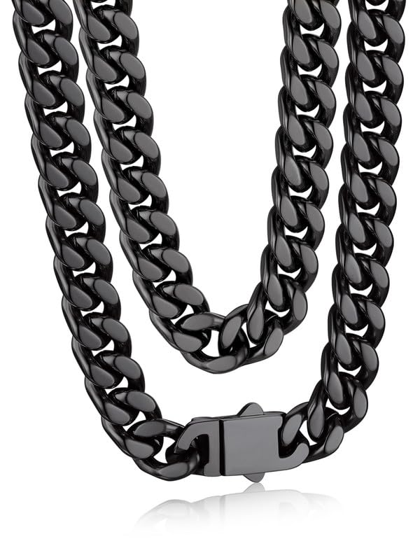 Colar Bandmax Thick Cuban Link Chain Para Homens 9 Mm 66 Cm Preto