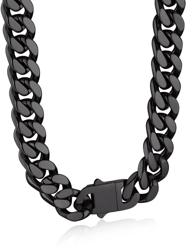Colar Bandmax Cuban Chain De 12 Mm De Largura Em Aço Inoxidável Preto