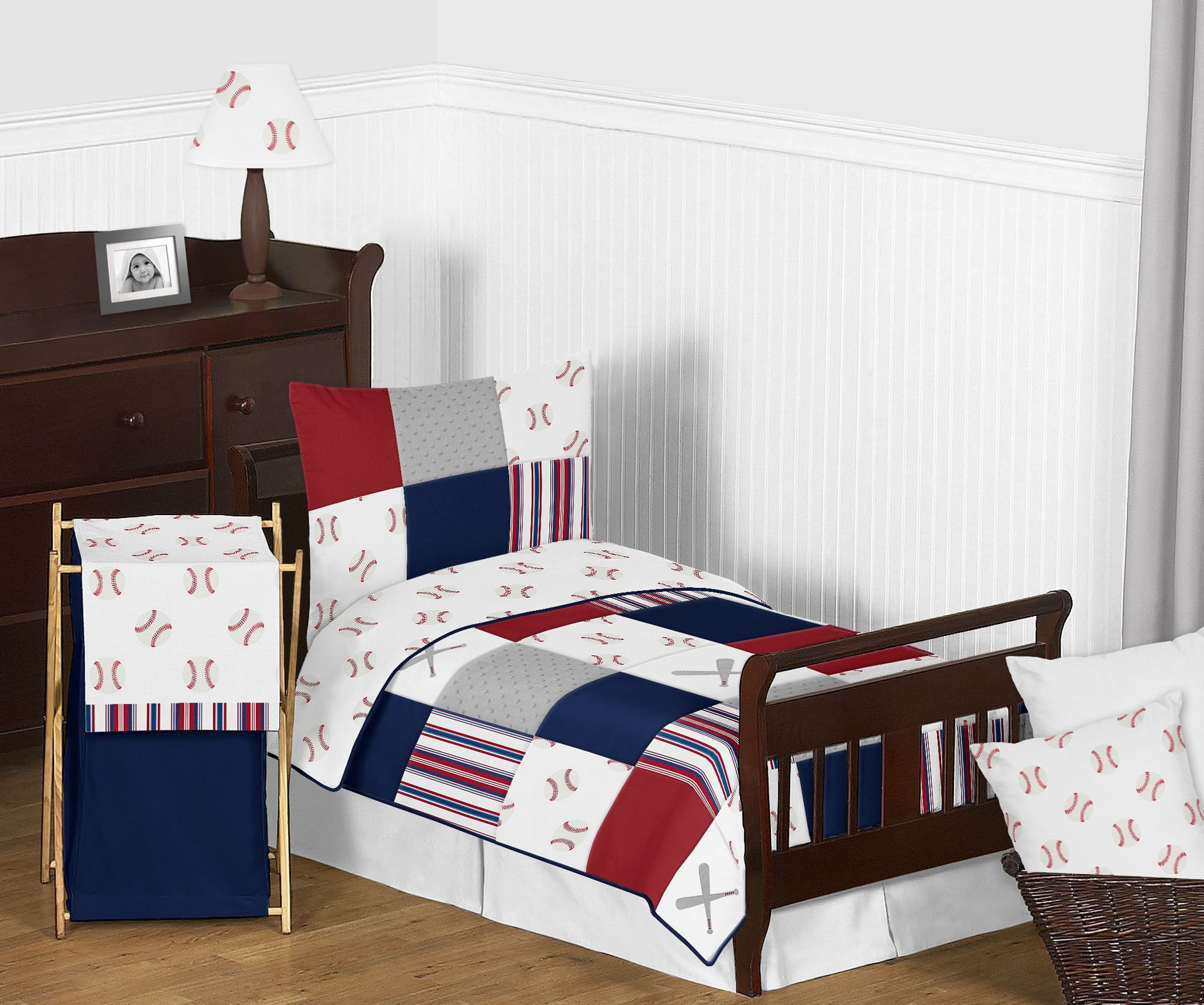 Conjunto De Cama Sweet Jojo Designs Baseball Patch Vermelho Azul Cinza