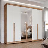 Guarda-roupa Casal 267cm 6 Portas Com Espelho E Pés 100% Mdf Linhares Espresso Móveis Cinamomo/off White