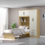 Guarda-Roupa Infantil com Cama, 4 Portas, 3 Gavetas, Lisboa Espresso, Castanho/Off White