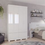 Guarda Roupa Casal Com Espelho 4 Portas De Bater 1 Basculante 3 Gavetas Mdf Coimbra Espresso Móveis Branco