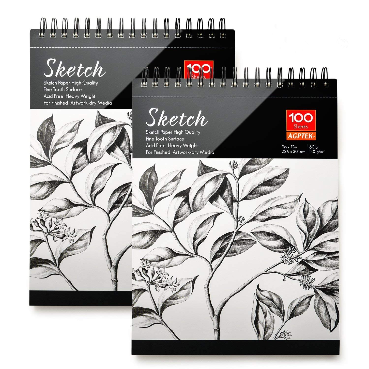 Caderno De Esboços Agptek 9x12cm 100 Folhas 100g/m2, Pacote Com 2