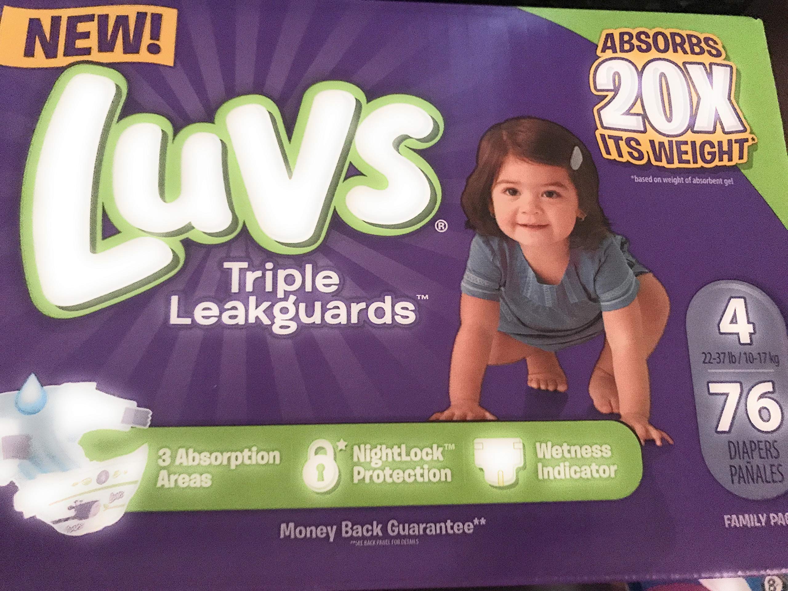 Fraldas Luvs, Tamanho 4, 76 Unidades, Tecnologia Nightlock