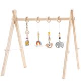 Baby Play Gym Toyking De Madeira Com Barra Suspensa E 4 Brinquedos De Ginástica