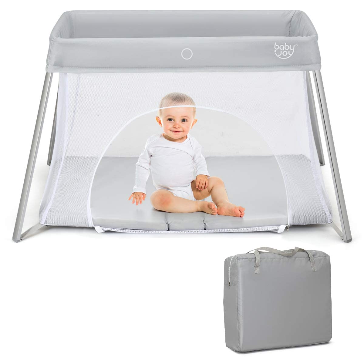 Berço De Viagem Baby Joy 2 Em 1 Com Zíper Lateral E Colchão Lavável