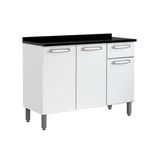 Gabinete P/ Pia Cozinha Balcão C/ Tampo Evidence 7122 C/ 3 Portas E 1 Gaveta 120cm Branco - Bertolini
