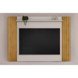 Rack Bancada C/ Painel P/ Tv Até 60 Pol Trend Ripado Extensível 108x160 Cm Freijó/off White - Dj Móveis