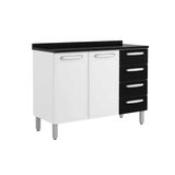 Gabinete P/ Pia Cozinha Balcão C/ Tampo Evidence 7126 C/ 2 Portas E 4 Gavetas 120cm Branco/preto - Bertolini