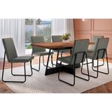 Conjunto: Mesa Sala Jantar Átria 1592 Aço C/ Tampo Madeirado 160x90cm E 6 Cadeiras Lira Preto/nogal - Preto/grafite - Preto - Carraro