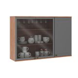Armário De Cozinha Modulado Bella 2600 C/ 3 Portas (2 C/ Vidro) 120cm Nogal/cinza - Carraro