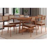 Conjunto: Mesa Sala Jantar Átria 1592 Aço C/ Tampo Madeirado 160x90cm E 6 Cadeiras Lux Rose/freijo/nogal - Rose/areia - Caramelo - Carraro