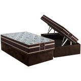 Cama Box Baú Solteiro: Colchão Espuma D33 Probel / Firmepedic Prodormir Advanced Tech1500 Plus Brown + Base Crc Suede Brown (88x188)