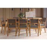Conjunto: Mesa Sala Jantar Petra Tampo Madeirado C/ Vidro 100x200cm E 8 Cadeiras Lola Carvalho/preto Fosco/vidro Preto - Linho Cinza - Kappesberg