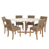 Conjunto: Mesa De Cozinha Elma Tampo Madeirado C/ Vidro 180x105cm E 6 Cadeiras Alice Carvalho/off White/vidro Off White - Linho Cin - Kappesberg