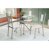 Conjunto: Mesa Sala Jantar Loire C/ Tampo De Vidro 120x80cm E 4 Cadeiras Florença Niquel - Branco - Kappesberg