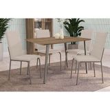 Conjunto: Mesa Sala Jantar Iguaçu C/ Tampo De Madeira 90cm E 4 Cadeiras Amsterdã Niquel/nude 16 - Kappesberg